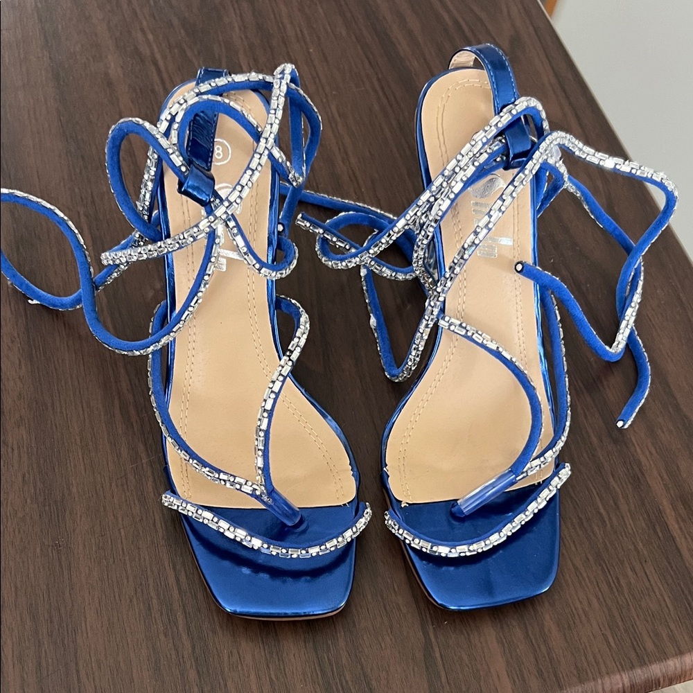 SHEIN Royal Blue Rhinestone Lace-Up Heeled Sandals